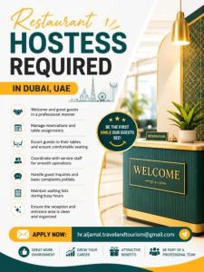 Restaurant Hostess Required in Dubai