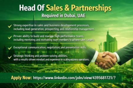 Head Of Sales & Partnerships Required in Dubai
