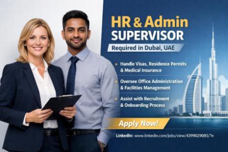 HR & Admin Supervisor Required in Dubai