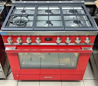 Smeg 90Cm Cooker, 6 Burner Gas Hob, Red Portofino 6 gas burners