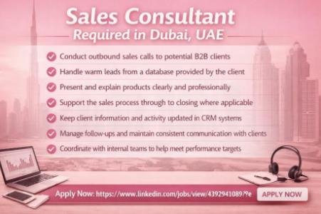 Sales Consultant Required in Dubai