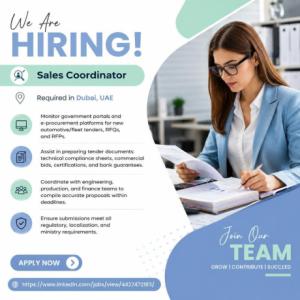 Sales Coordinator Required in Dubai