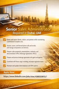 Senior Sales Administrator Required in Dubai