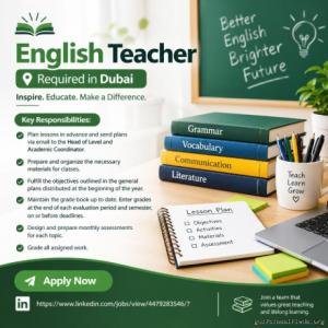 English Teacher Required in Dubai