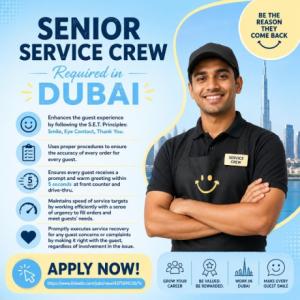 Senior Service Crew Required in Dubai