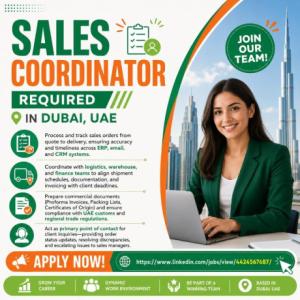 Sales Coordinator Required in Dubai