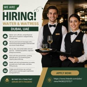 Waiter and Waitress Required in Dubai