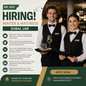 Waiter and Waitress Required in Dubai