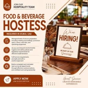 Food & Beverage Hostess Required in Dubai