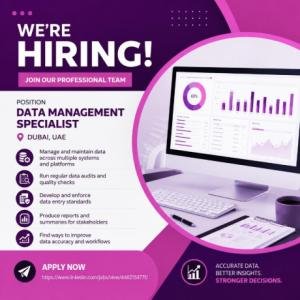Data Management Specialist Required in Dubai