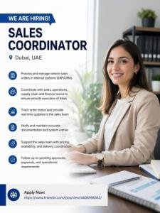 Sales Coordinator Required in Dubai
