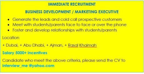 IMMEDIATE RECRUITMENT BUSINESS DEVELOPMENT / MARKETING EXECUTIVE