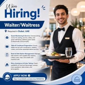 Waiter/Waitress Required in Dubai