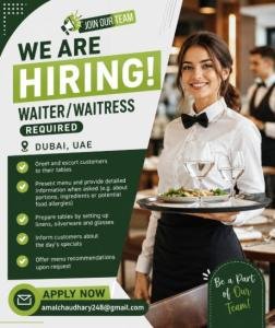 Waiter/waitress Required in Dubai