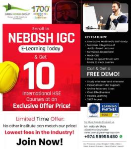 NEBOSH IGC - E Learning Training in Qatar with Green World Group