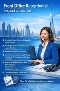 Front Office Receptionist Required in Dubai