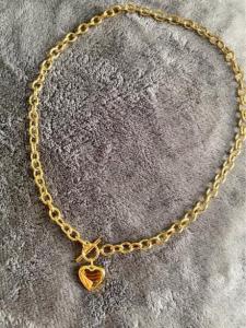 18k gold plated solid chain heart necklace