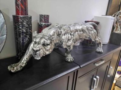 Elegant Abstract Tiger Sculpture in silver resin