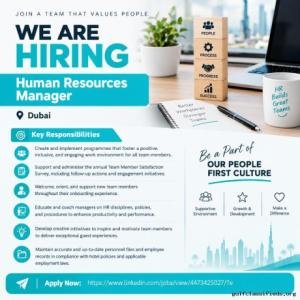 Human Resources Manager Required in Dubai