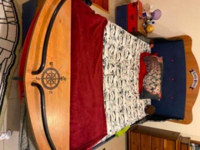 1 single bed size 160×200 with storage underneath; 1 side table; 1 study table. All branded