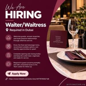 Waiter/Waitress Required in Dubai