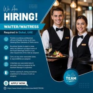 Waiter/Waitress Required in Dubai