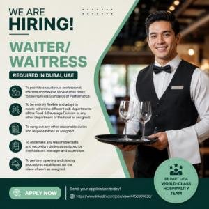 Waiter/Waitress Required in Dubai