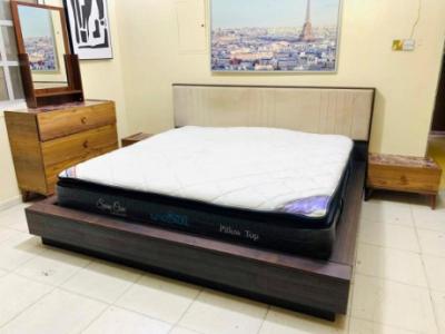 Elegant King Size Bed with Stylish Nightstands Dressing Table