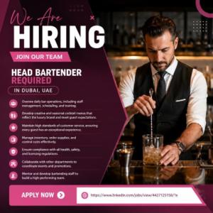 Head Bartender Required in Dubai