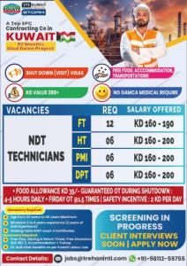 RECRUITMENT FOR KUWAIT – NDT TECHNICIANS (Shut Down Project)