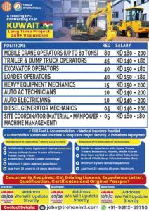 RECRUITMENT FOR KUWAIT – Heavy Equipment Compnay (Heavy Driver and Operators) 240+ VACANCIES