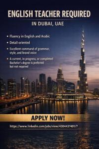 English Teacher Required in Dubai