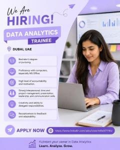 Data Analytics Trainee Required in Dubai