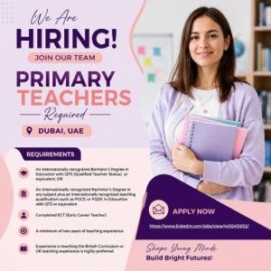 Primary Teachers Required in Dubai