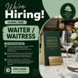 Waiter/waitress Required in Dubai