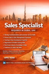Sales Specialist Required in Dubai